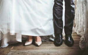 bride and groom feet in wedding marriage ceremony